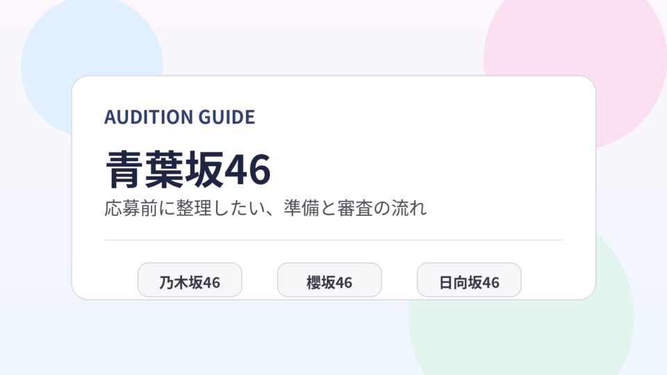 青葉坂46オーディションの応募準備と審査の流れを示すガイド図