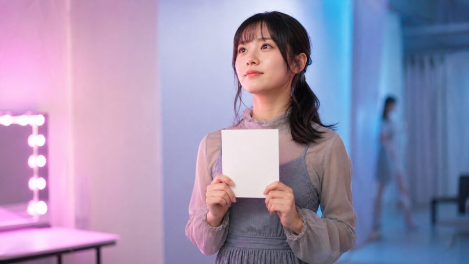 オーディション前に控室で受付票を持つ女性のイメージ