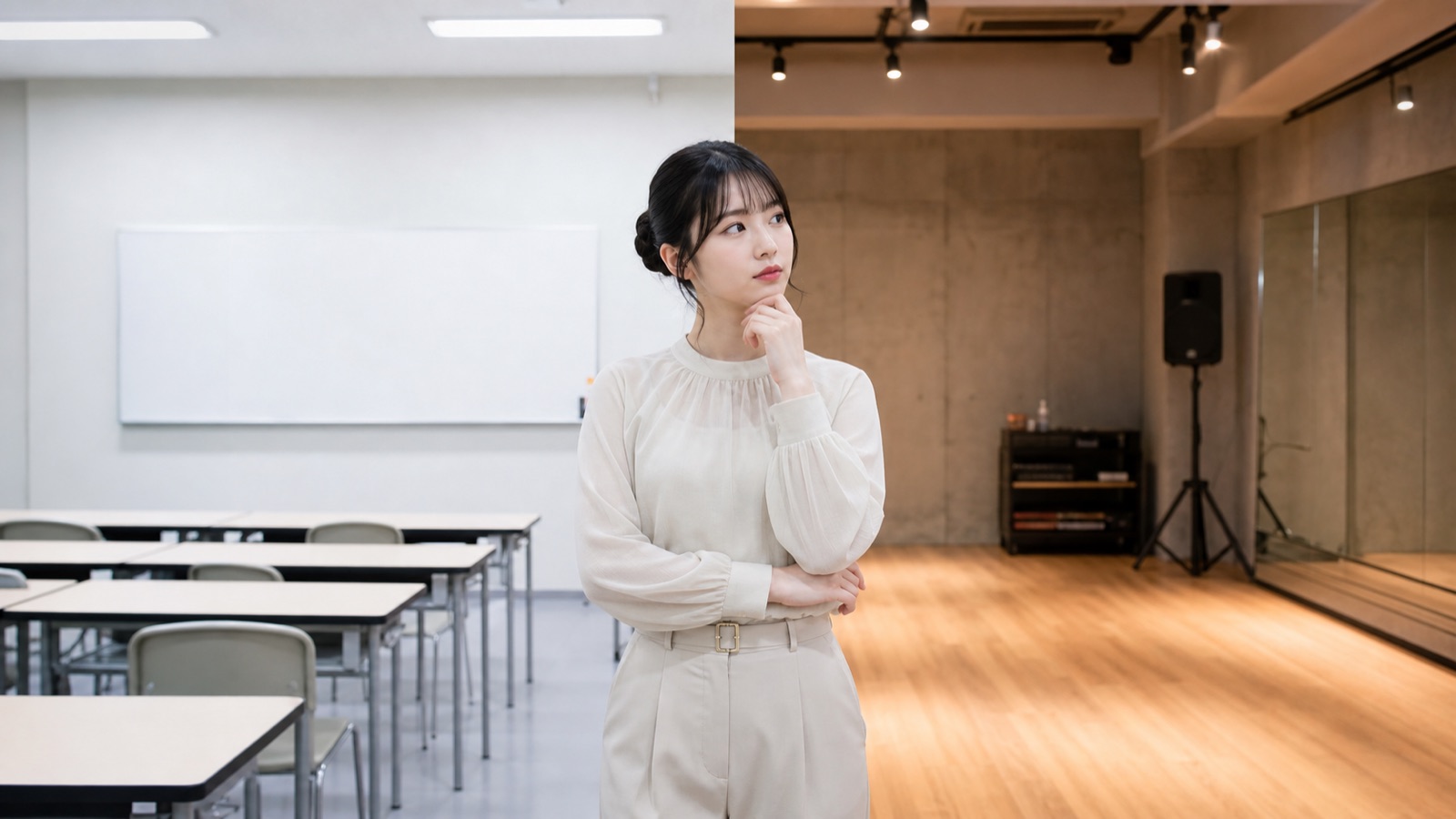 スクールと自主練習の選択を考える女性のイメージ