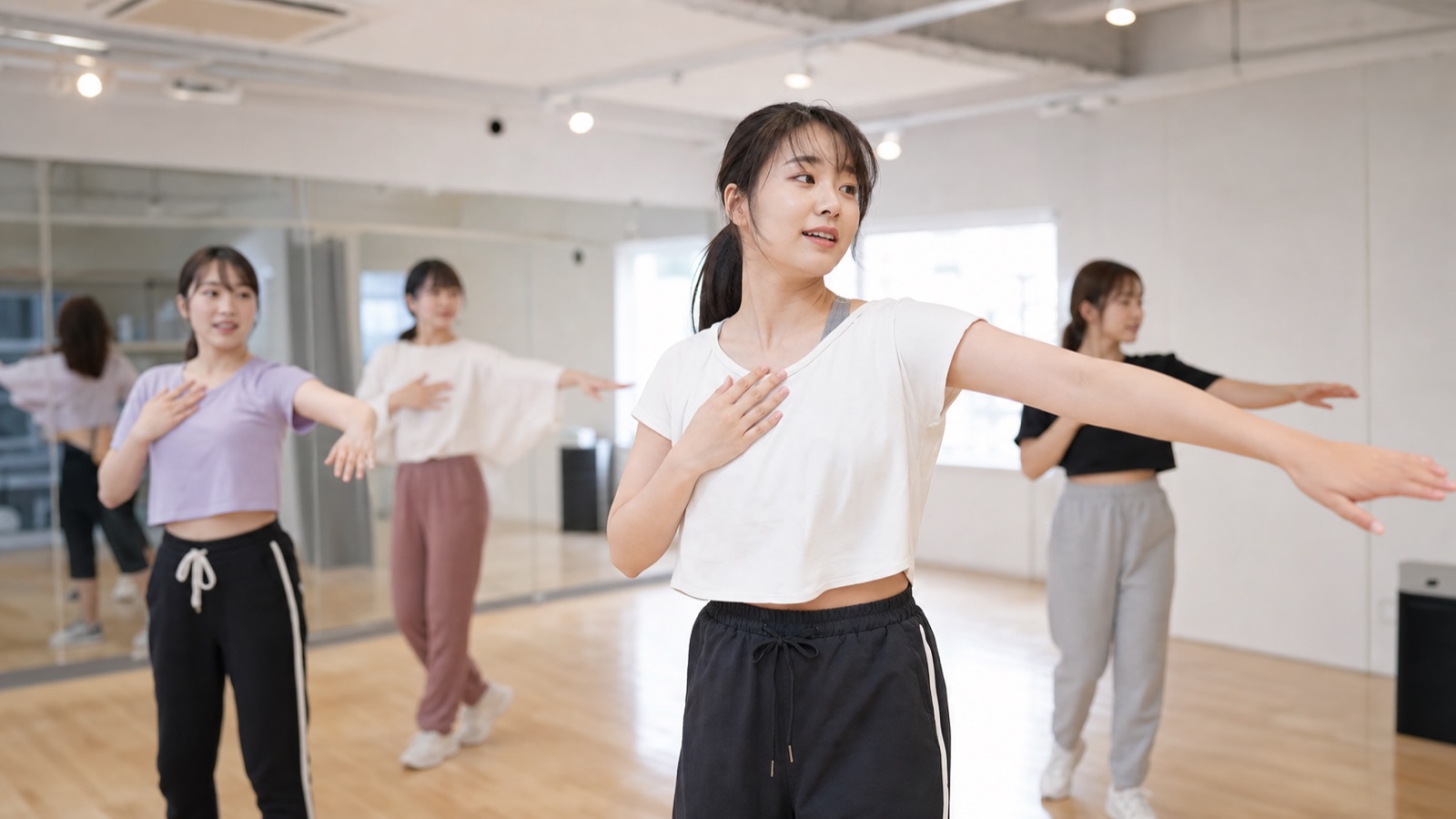 ダンススタジオで基礎練習をする未経験者のイメージ